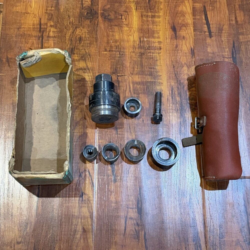 Vintage Greenlee No. 735 Conduit Knockout Punch Set with Leather Case & Box